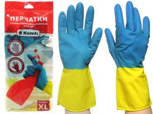 Купить Перчатки латексные Биколор XL (синий+желтый) Komfi