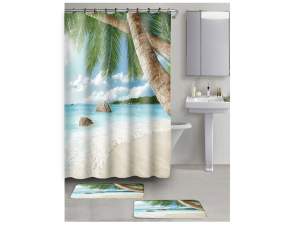 Купить Набор для ванной 3 предмета "Пляж" два коврика, штора