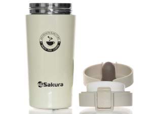 «Термокружка 380мл с кнопкой Sakura (молочная)» - фото 2