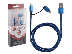 Купить Кабель Energy ET-06 2 в 1 USB/MicroUSB+Lightning, цвет - синий