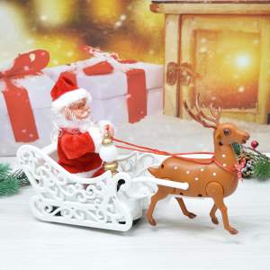 «Сувенир "Дед Мороз" музыкальный 29см, в красной шубе с упряжкой (работает от 3*АА)» - фото 1