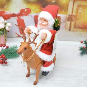«Сувенир "Дед Мороз" музыкальный 28см, в красной шубе на олене, микс (работает от 2*АА)» - фото 1