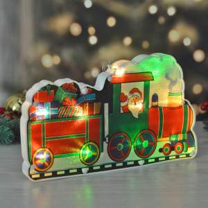 «Фигура светодиодная "Дед Мороз в паровозе" 15*25см, 1 режим, батарейки 3ААА» - фото 1