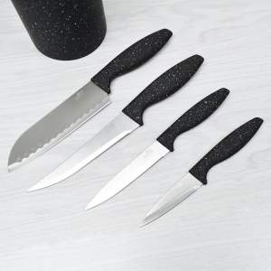 «Набор ножей 5 предметов "Черный гранит" с пластиковыми ручками на подставке» - фото 1